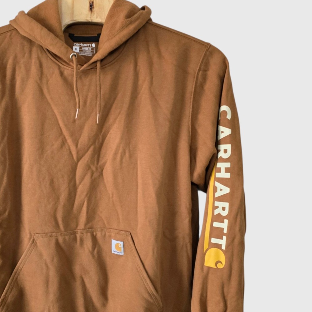 Carhartt Mens Brown Loose Fit Sleeve Logo Hoodie Sweatshirt XL TS7060-M